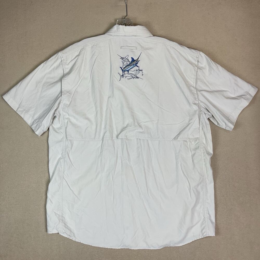 Guy Harvey Aftco Shirt Mens L Cream Short Sleeve Fishing‎ Vented Lightweight - Picture 11 of 12